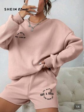 SHEIN Pink Two-Piece Sweatshirt and Shorts Set